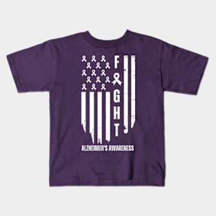 American Alzheimer's Awareness Fighter Dad Mom USA Flag Kids T-Shirt